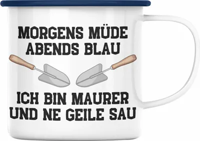 Produktbild von Trendation - Maurer Emaille Tasse Geschenk Mit Spruch Maurer Geschenkidee Lustig Männer Emaille Emaille Tasse (Blau)