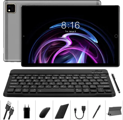 Produktbild von YOTOPT Tablets 10 Zoll Octa-Core mit Tastatur und Maus, Android 12.0, 4G Dual SIM, 64GB, 4GB RAM, WIFI/Bluetooth, GPS, Type-C/SD, Farbe: Grau