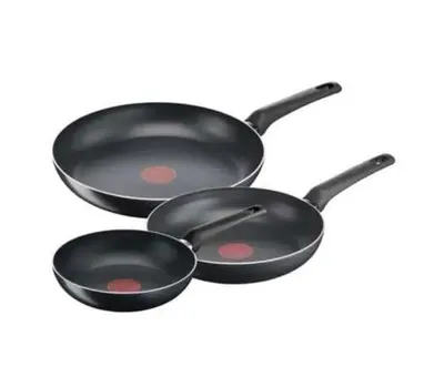 Produktbild von Tefal Simple Cook 3-teiliges Pfannenset, B57091, Frittierset, Schwarz, Titan, Aluminium, Thermo-Punkt, Keramik, Gas, Halogen, Versiegelte Platte