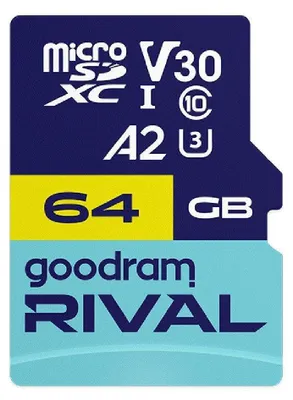 Produktbild von GOODRAM RIVAL M2AA 64 GB MicroSDXC V30 A2 UHS-I U3 + Adapter (GGSM2AA-0640R12)