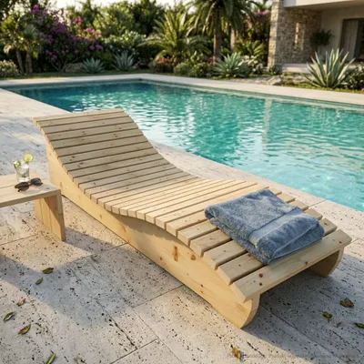 Produktbild von Holzliege Wellenliege Waldsofa Relaxliege Gartenliege "Relax-Gertl" (Zirbe) 1-teilig Liegebreite 70cm Himmelsliege