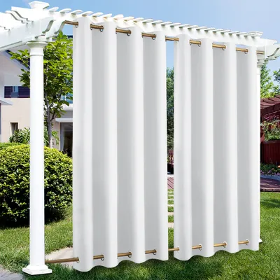 Produktbild von Vorhang Wasserdicht Sonnenschutz Gardine Wetterfest Verdunkelungsvorhang mit sen fr Outdoor Terrasse Balkon Pergola, 132x243cm, Wei