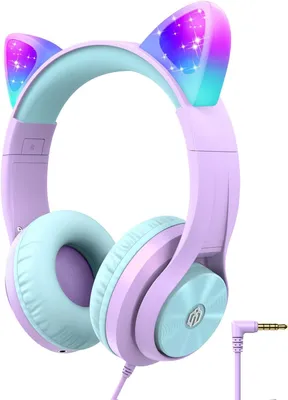 Produktbild von Shareport & faltbares Design Kinder Kopfhörer, Katzenohr-LED-Leuchte Over-Ear mit 94db Lautstärkebegrenzung Faltbare HD Stereo Kabel Kopfhörer