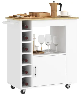 Produktbild von HOMCOM Küchenwagen Servierwagen mit Schrank, Arbeitsplatte, Ablagen, Weinregalen