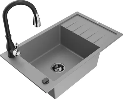 Produktbild von Mexen Elias 1 Becken-Granitspüle mit Abtropffläche und Mischbatterie Savita, Grau - 6511-71-672601-70-B