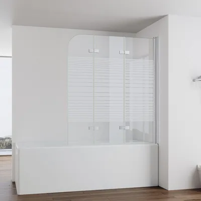 Produktbild von IMPTS Duschwand für Badewanne 140x140cm 3-teilig Faltwand Badewannenaufsatz Faltbar Duschabtrennung 6mm ESG GLAS Badwannenfaltwand Chrom, Gestreift