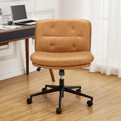 Produktbild von Ergonomischer Bürostuhl ohne Armlehnen – Drehbarer Arbeitsstuhl mit Rollen – Braun