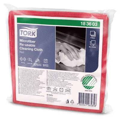 Produktbild von Tork Mikrofaser wiederverwendbare Reinigungstücher-Rot | Karton (8 Packungen)