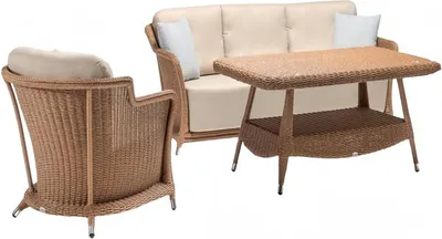 Immagine prodotto di Mobili da giardino Poltrona Robusto set da giardino in rattan Marrone Tavolino Divano 3 posti