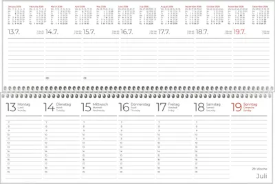 A desk calendar open to a weekly spread.