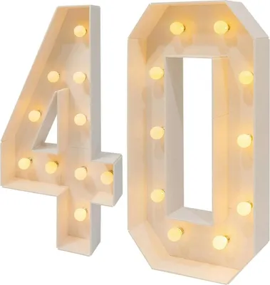 Produktbild von Leuchtzahl 40 - Bodenstehende LED-Zahl - 100 cm - 20 LEDs - Batteriebetrieben 6x AA (nicht enthalten) - Warmweiß 2000–3000 K - Innenbereich - Weiß