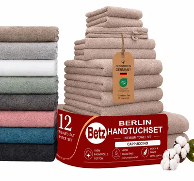 Produktbild von Betz Berlin Handtuch-Set 12-teilig – 100% Baumwolle – ® – Duschtücher, Handtücher, Gästetücher & Waschhandschuhe Farbe Cappuccino