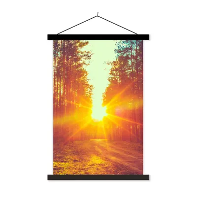 Produktbild von MuchoWow® Textilposter Sonnenuntergang - Bäume - Wald - Natur 120x180 cm mit schwarzem Rahmen - Fotos