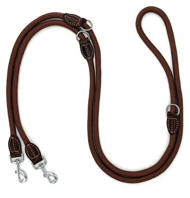 Produktbild von Hundeleine Doppelleine 3m Verstellbar Robust Nylon Braun 1,4 cm