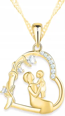 Produktbild von Goldene Halskette mit Herzanhänger, Frau, Mutter mit Kind, „Ich liebe dich, Mama“, 925er Silber