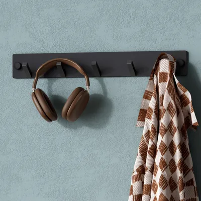 Produktbild von Mai & Mai Kleiderhaken Wandgarderobe Wandhaken aus Edelstahl mit 5 Haken Garderobenleiste Garderobenhaken 30cm Matt schwarz Stalo-05