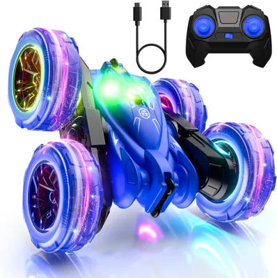 Produktbild von Ferngesteuertes Auto 4WD – 360° Flip Stunt RC Auto mit LED-Lichtern, USB-C-Direktladung, 2,4-GHz-Fernbedienung & 50 m Reichweite – Offroad Monstertruck für Kinder ab 3 Jahren