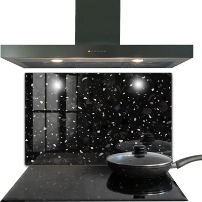 Produktbild von Spritzschutz aus Glas Küchenrückwand - Wandschutz für Herd und Spüle - 100x70 cm - Schwarzer Marmor terrazzo