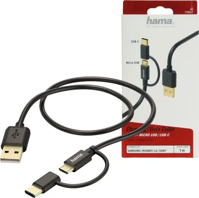 Produktbild von Hama 178327, 1 m, USB A, Micro-USB A, USB 2.0, 0,48 Gbit/s, Schwarz