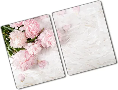 Produktbild von Tulup Glas Herdabdeckplatte - 2x40x52 cm - Glaskeramikkochfeld-Abdeckung Spritzschutz Glasabdeckplatte Kochplattenabdeckung und Schneidebrett - Zweiteilig - Blumen & Pflanzen - Pfingstrosen - Rosa