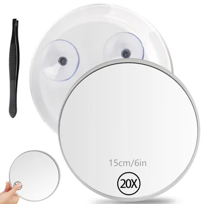 Produktbild von 15 cm Vergrößerungsspiegel, Kosmetikvergrößerungsspiegel mit Saugnapf und Pinzette, Schminkspiegel | Reise-Vergrößerungsspiegel mit Make-up-Applikator