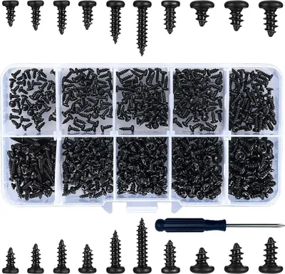 Produktbild von 500 Stücke Kleine Selbstschneidende Schrauben, Schrauben Schwarz M2/M2.5/M3 Linsenkopfschrauben Flachkopf Kreuzkopf Blechschrauben Schrauben Set für Bürogeräte, Holzmöbel (Schwarz)