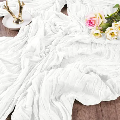 Produktbild von Tischdecke 2 Stück, Weiße Käsetuch, Boho Stil, 90 x 300 cm, für Hochzeit, Geburtstag, Festdekoration