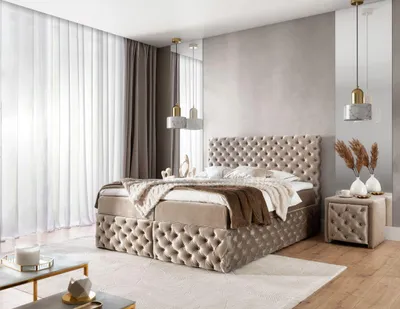 Obrázok produktu pre Čalúnená manželská posteľ 140x200 WANEKA - béžová + topper ZDARMA