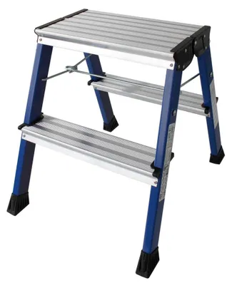 Image de Marchepied pliable en aluminium avec système Roll-Stop automatique, marches de 80 mm de profondeur, hauteur de la marche supérieure 0,65 m, 2x3 marches, finition alu naturel
