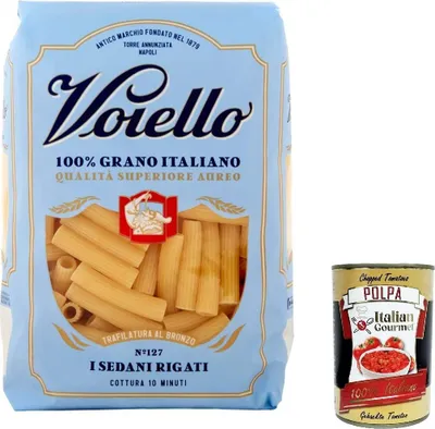 Produktbild von 10x Voiello Pasta Sedani Rigati Nudeln 100 % italienische N 127 500g + Italian Gourmet Polpa 400g
