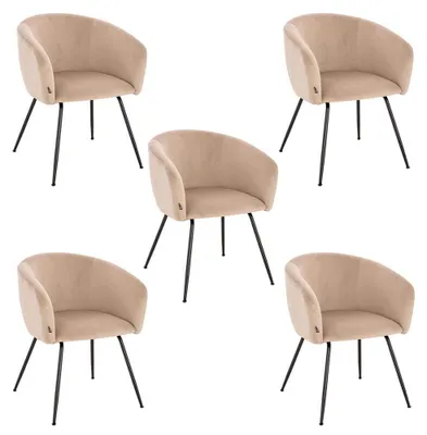 Produktbild von HOME DELUXE - Polsterstuhl ARIA - 5 Stück, Farbe: Samt Beige - weiche Polsterung, bis 120 kg belastbar I Küchenstuhl Speisestühle Esszimmerstühle