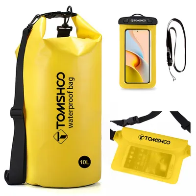 Produktbild von TOMSHOO Set mit 3 Trockentaschen, wasserdicht, leicht, versiegelt, Trockenrucksack mit abnehmbarem Schultergurt, Hš¹fttasche, Touchscreen-Handytasche fš¹r Reisen, Schwimmen, Angeln, Strand, Essentials-Zubeh?r