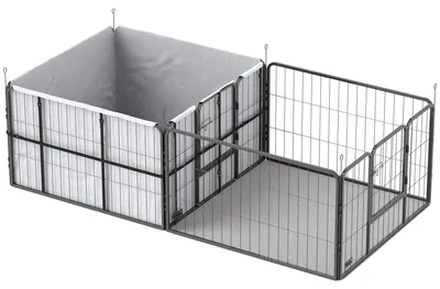 Produktbild von Wurfkiste für Welpen, Wurfbox Welpenlaufstall mit 7 Paneele, 2 Bereichen, Waschbare Wurfunterlage, 203x102x60cm Schwarz