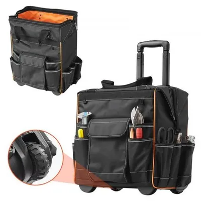 Imagen del producto de Caja para herramientas con ruedas - Carro para herramientas - Capacidad de carga: 50 kg - 25 compartimentos - Mango telescópico - Estructura robusta - Dimensiones: 39 x 29 x 42 cm