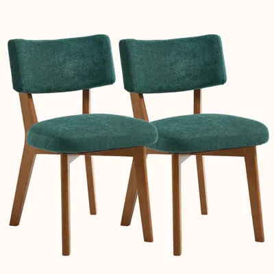 Image de Lot de 2 chaises de salle à manger / chaises de cuisine : chaises rembourrées de style médiéval avec 4 pieds en bois, dossier incurvé et assise bien rembourrée