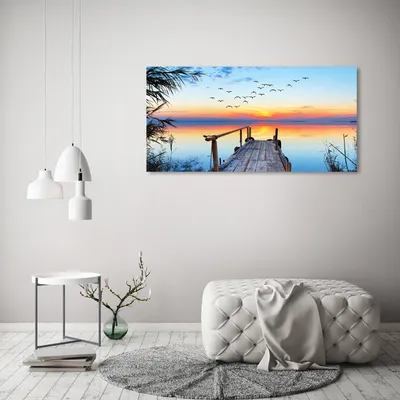 Produktbild von Tulup® Leinwandbild - 120x60 cm - Wandkunst - Drucke auf Leinwand - Leinwanddruck - Landschaften - Orange - Pier am See
