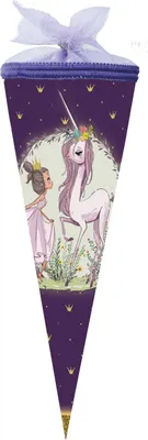 Produktbild von Nestler Schultüte 22cm rund Tüllverschluss mit Textilborte "Einhorn - Prinzessin"