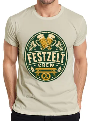 Productafbeelding van Oktoberfest-tentpersoneel, volksfeest, bier, pretzel, lederhosen, dirndl, heren T-shirt, naturel, maat M