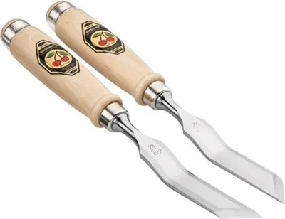 Produktbild von KIRSCHEN Stechbeitelpaar mit Weißbuchenheft 20 mm R+L gekröpft mit schräger Schneide 1058020