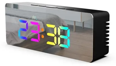 Produktbild von RGB-LED-Wecker mit integriertem Spiegel