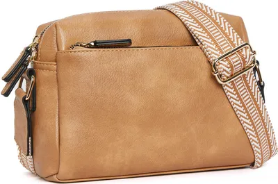 Produktbild von MODFU Umhängetasche Damen Kleine, Crossbody Bag Damen Leder mit Breitem Gurt Moderne Kleine Umhängetasche mit Kartenschlitz Abnehmbar Schultergurt hellbraun