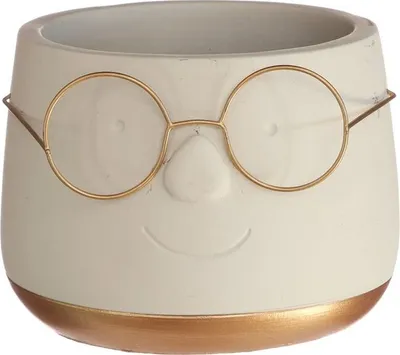 Produktbild von Blumentopf mit Gesicht und Brille, in zwei Farben und 4 Größen wählbar | Lustige Deko Pflanztöpfe, Farbe:Gold, Größe:Ø12 h.9 cm