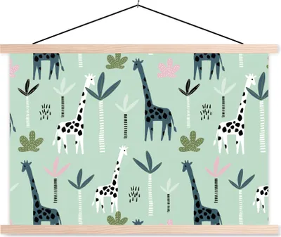 Produktbild von MuchoWow® Textilposter Giraffe - Baum - Grün 60x40 cm mit holzfarbenen Rahmen - Bilder