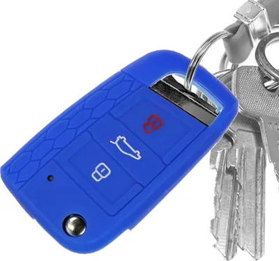 Produktbild von Auto Schlüssel Hülle Silikon Schutz Cover im Wabe Design Blau kompatibel mit VW Polo Golf 7 VII GTI GTD GTE R 3 Tasten Klappschlüssel