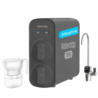 Produktbild von Waterdrop G5P700A Alkalischer Mineral Umkehrosmose-Wasserfilter, 700 GPD, mit einer zusätzlichen WD-PT-05W-L Wasserfilterkanne
