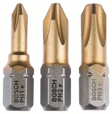 Image de Pack de 3 embouts de vissage Max Grip PH1 PH1, PH2, PH3 L25mm - BOSCH - 2607001754