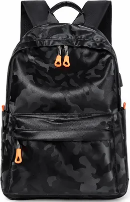 Image de Camouflage Noir Sac à dos pour ordinateur portable 14 pouces avec port de chargement USB étanche pour les affaires collège Voyage