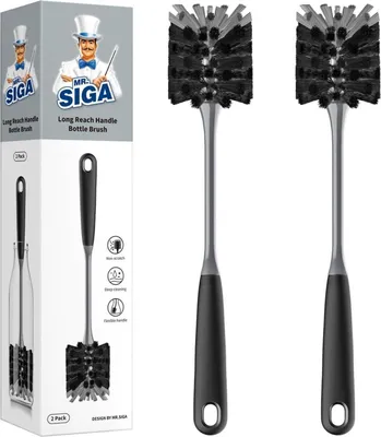Image de MR.SIGA Brosse à long manche pour bouteille d'eau et verrerie, 2 pièces