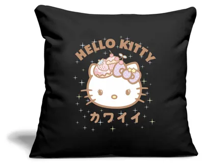 Produktbild von Spreadshirt Hello Kitty Kawaii Stil Kissenbezug 45x45 cm, One size, Schwarz