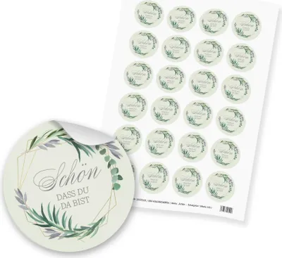 Produktbild von itenga 24x Sticker Schön dass du da bist  Eukalyptus (Motiv 225) 4cm